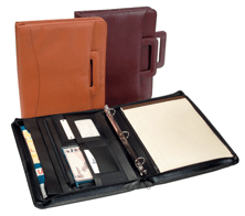 black Burgundy and tan leather ziparound binder padfolios