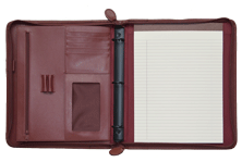 rust colored leather zippered portfolio
