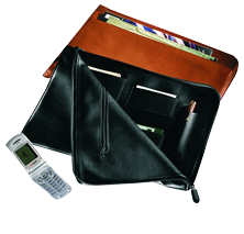 black and tan leather zippered envelope portfolios